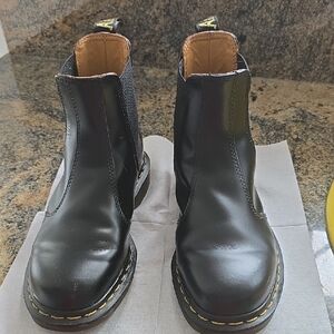 Dr. Martens Kids Black Chelsea Boots with Yellow StitchingWomen's